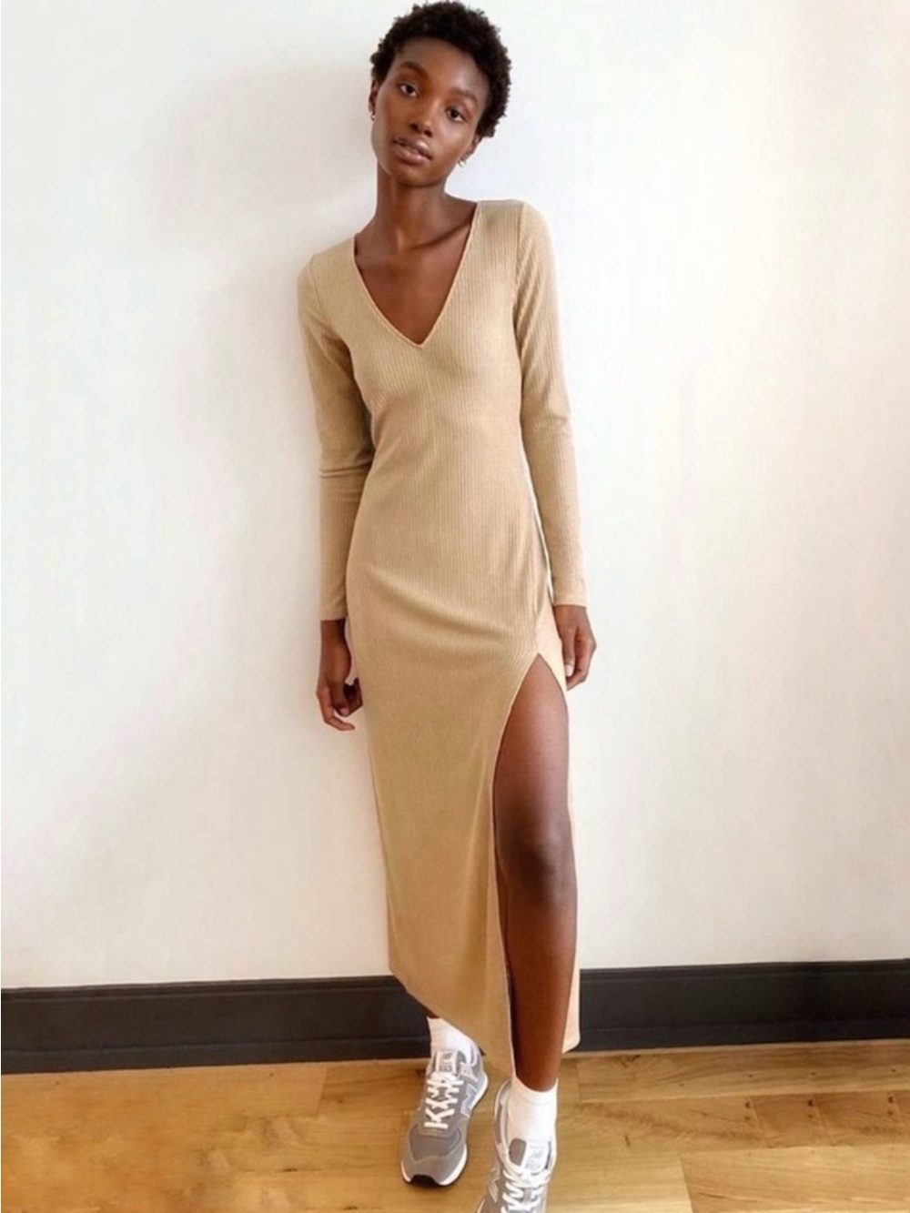 NWT Aritzia Wilfred Free Starsky Ribbed Tencel Maxi Dress Size Medium